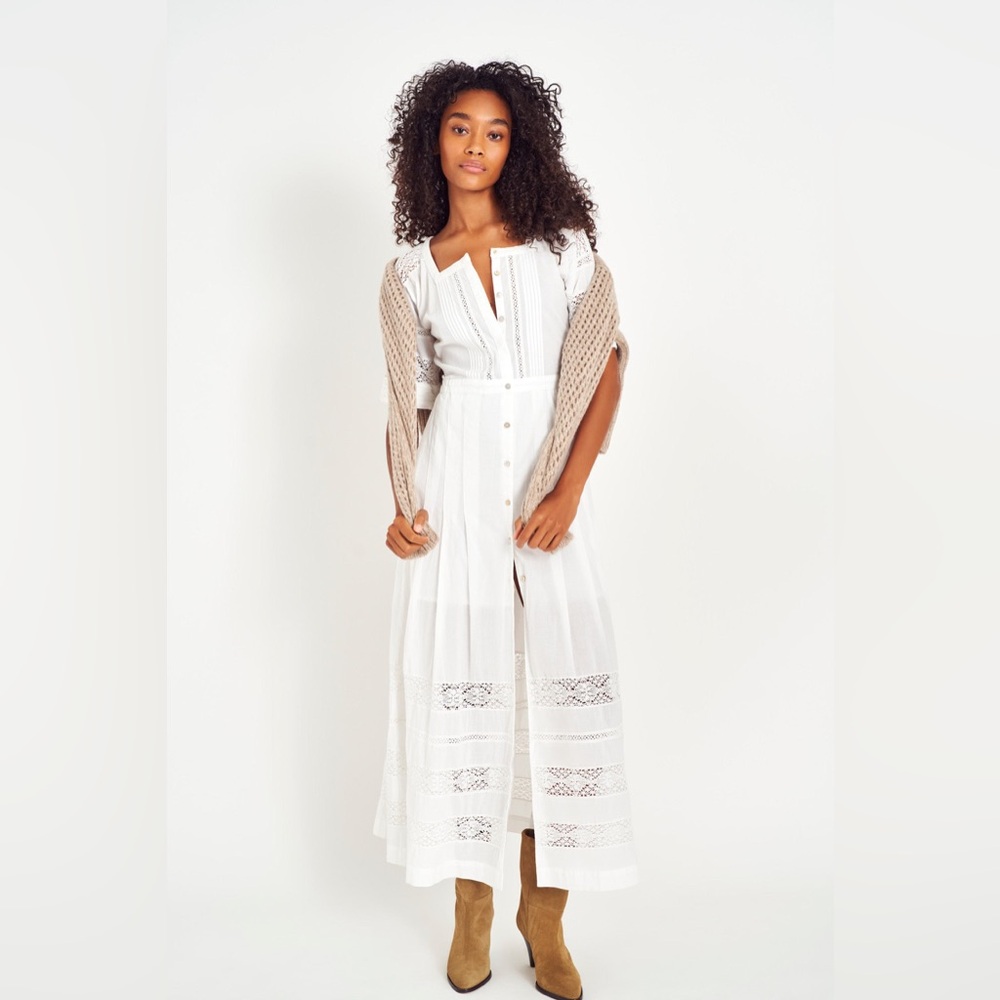 LoveShackFancy Edie Dress, small, white maxi